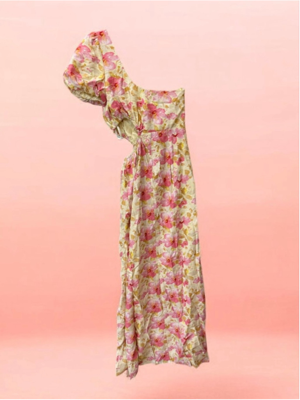 Women's Hello Molly One Shoulder Dress S Yellow Pink Floral